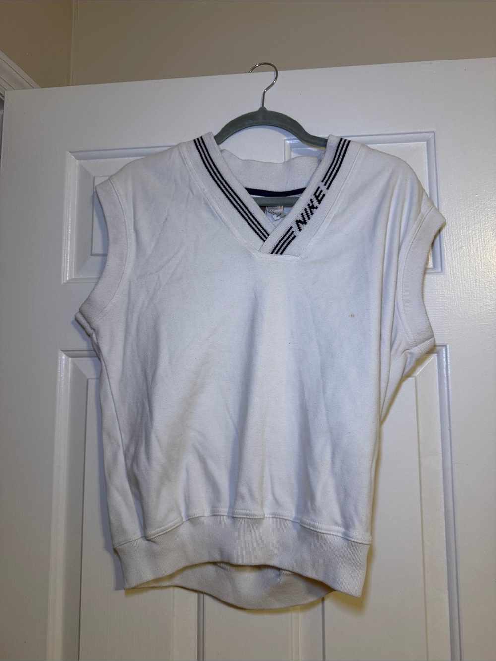 Nike White Sleeveless V-Neck Tank with Black Trim